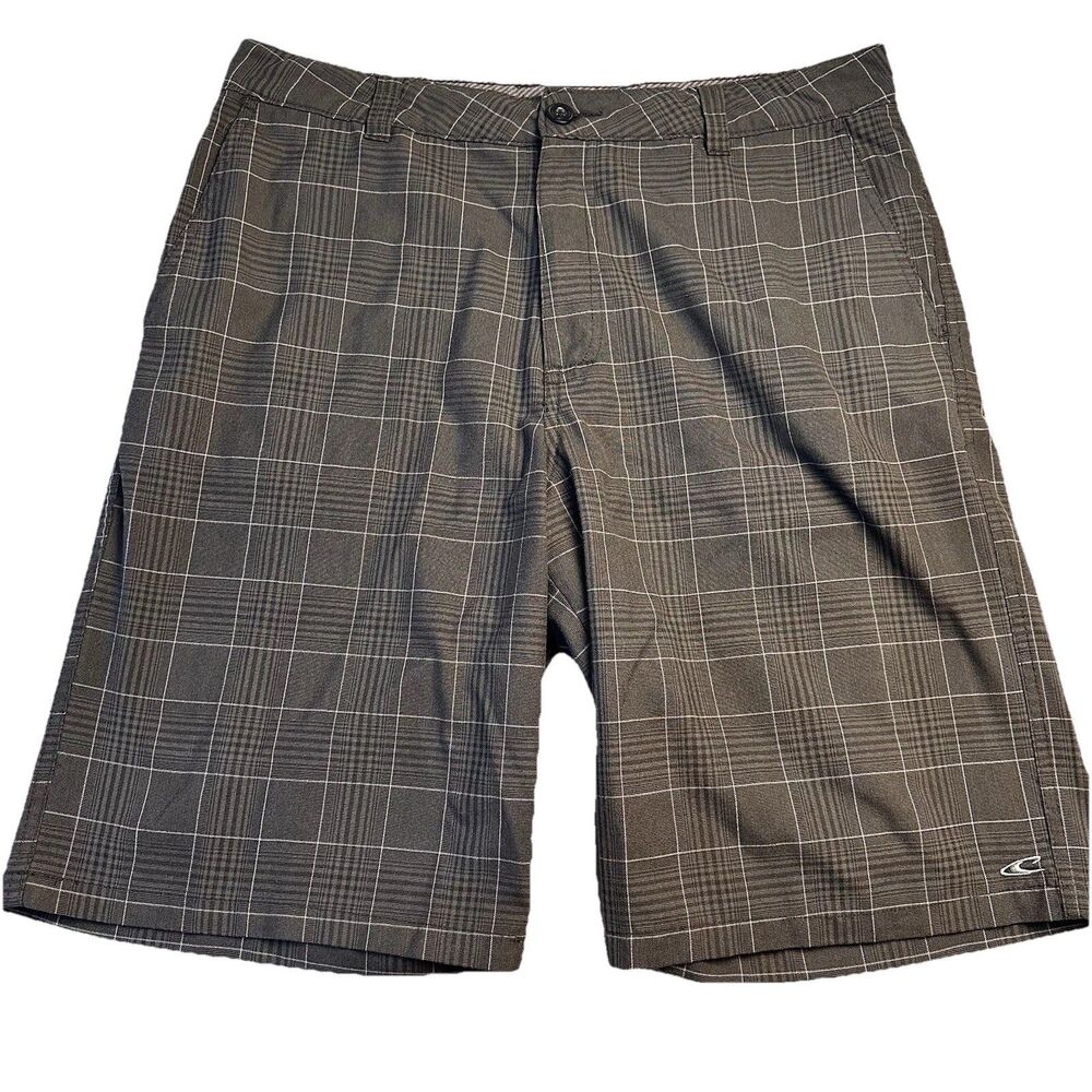 O’Neill Plaid Casual Shorts Men’s  Black Gray White  Size 34 *FLAW*